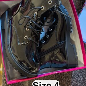 Black Patent Lace-Up Combat Boots